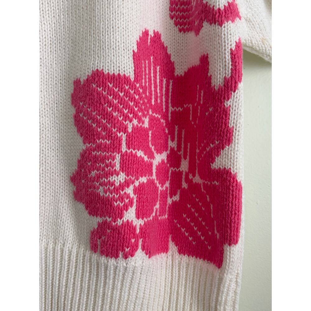 Vintage Herman Geist Floral Knit Short Sleeve Cardigan Sweater Cottagecore L - Picture 2 of 10